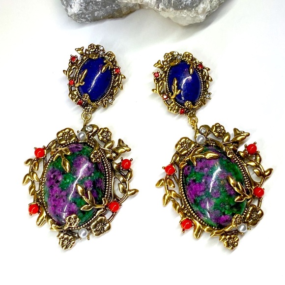 NEW Vintage Garden Stone Dangle Earrings - Picture 8 of 9